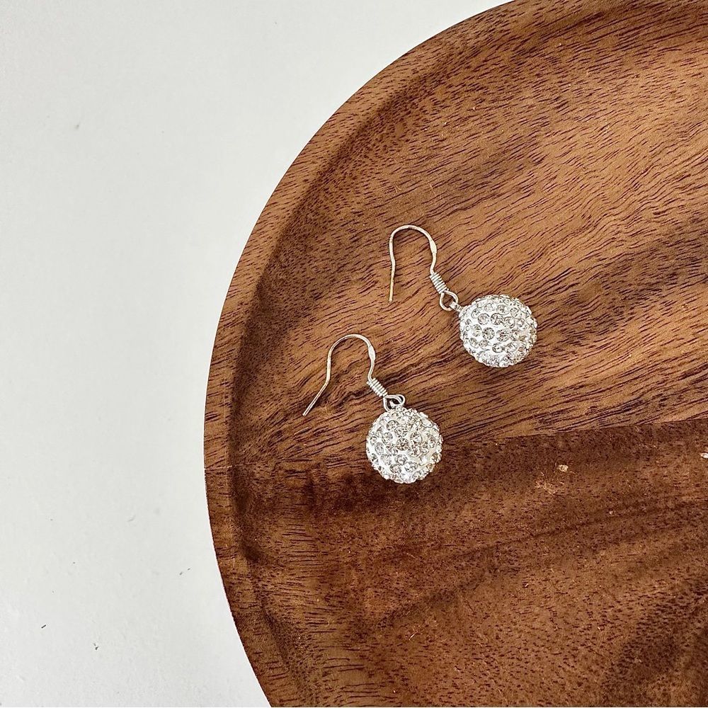 3/$20 White Gold Crystal Rhinestone Pave Balls Drop Earrings